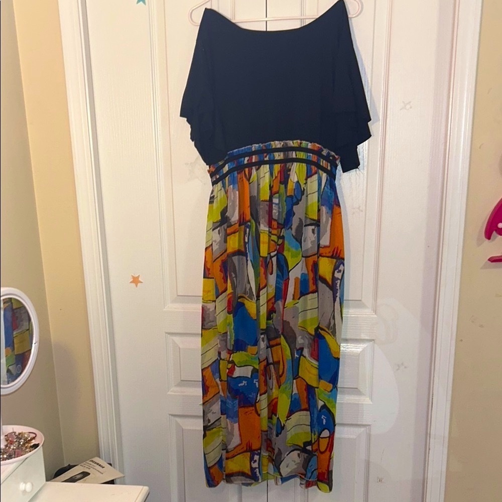 Abstract vintage Colorful Maxi Dress Flowy Mesh Avant Garde - Picture 4 of 7
